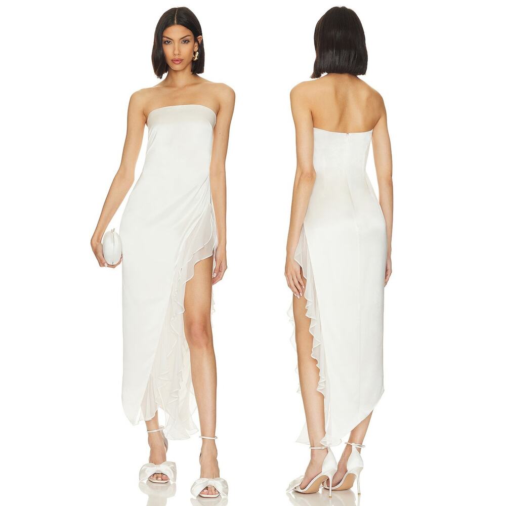 Retrofete Lorelai Strapless Gown Satin Ruffle Formal Wedding Bridal Party Hoco L